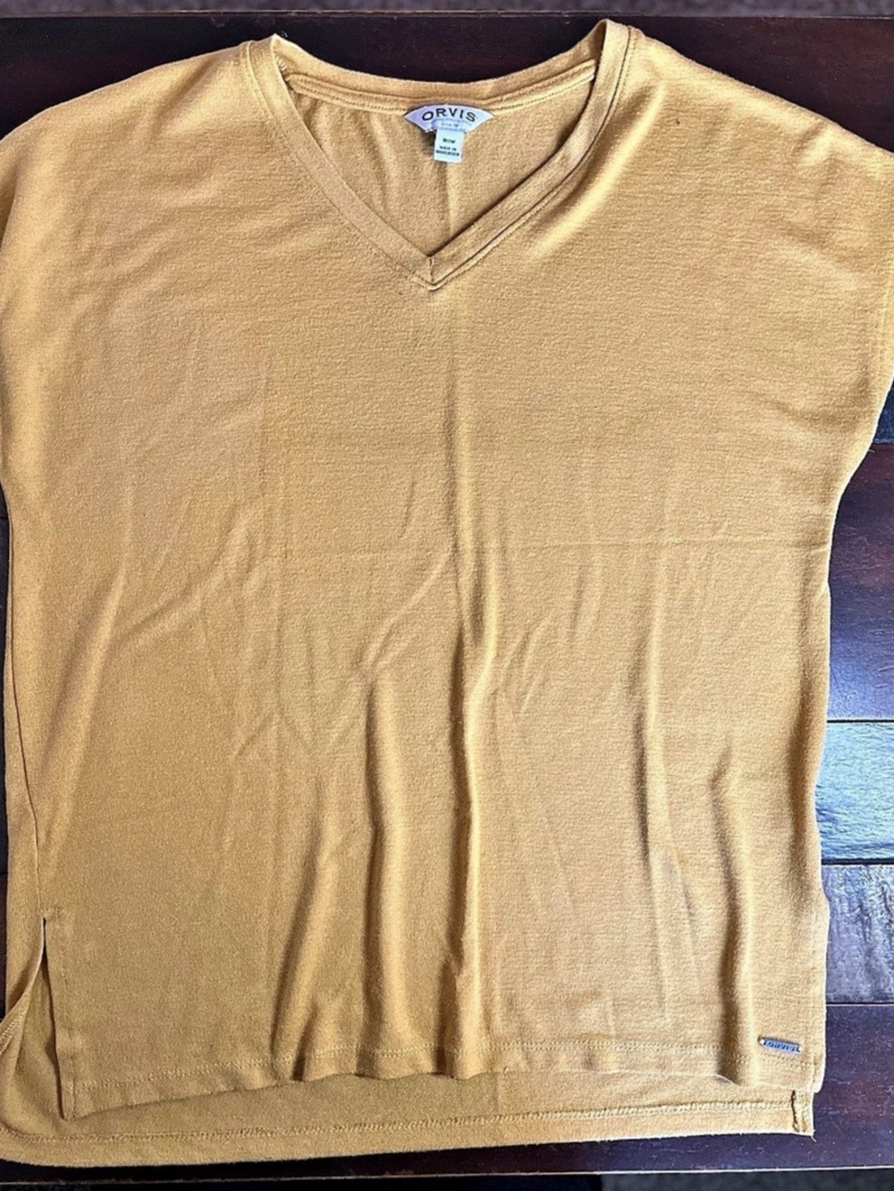Orvis Classic Collection V-Neck Short Sleeve Knit Top Yellow Sz Medium